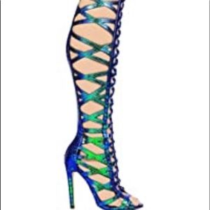 Barely Worn Green Holographic Gladiator Sandals